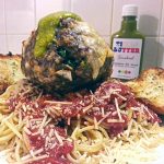 Texas Butter Recipe giant meatball and spaghetti