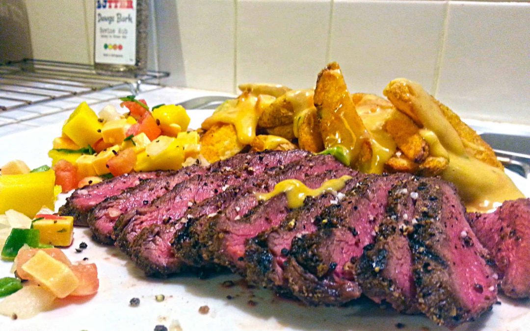 Grilled Blade with and Queso Steak Fries