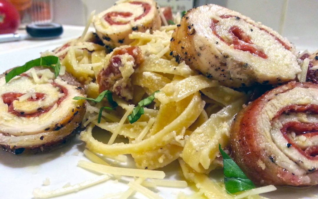 Bacon Wrapped Chicken Pepperoni Pinwheels